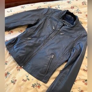 Grey Blue Sheep Skin Leather Jacket